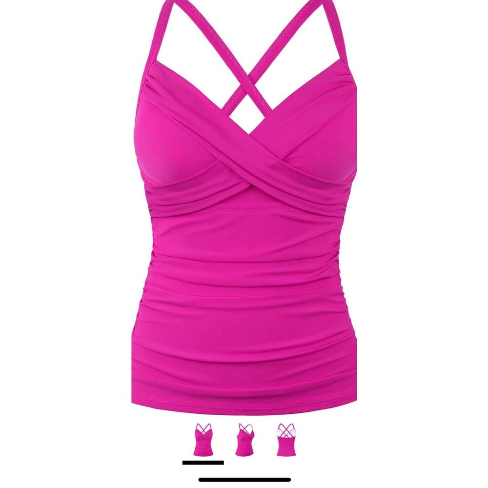 Mycoco Women's Swim Top Padded Ruffle Hem Shirred Swimwear Tankini Swimsuit Top